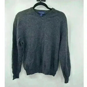 Allen Solly 100% Extra Fine Merino Wool Gray‎ Long Sleeve V-Neck Sweater Men's L